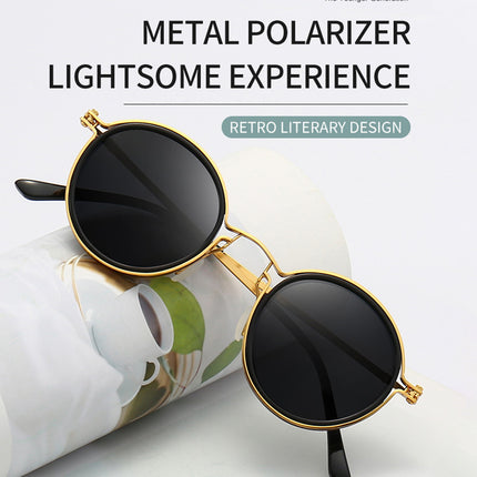 Pilot Polarized Sunglasses Round Metal Frame for Women Men Driving