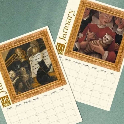 Weird Medieval Cats 2026 Monthly Wall Calendar Planner Art Gag Gift