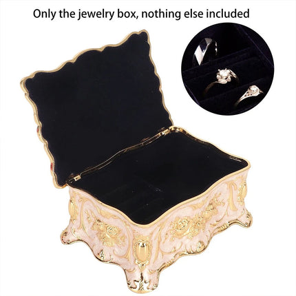 Vintage Alloy Trinket Box Ring Necklace Storage Organizer Jewelry Case Gift