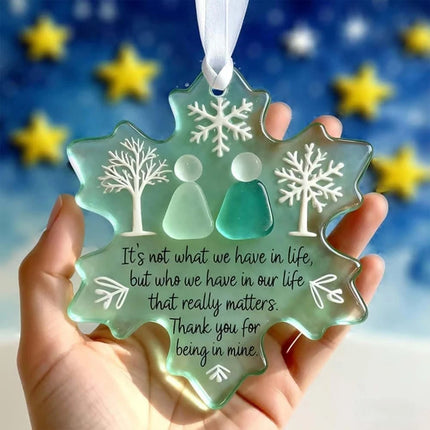 Snowflake Sea Glass Ornament – Rustic Holiday Decor for Friends