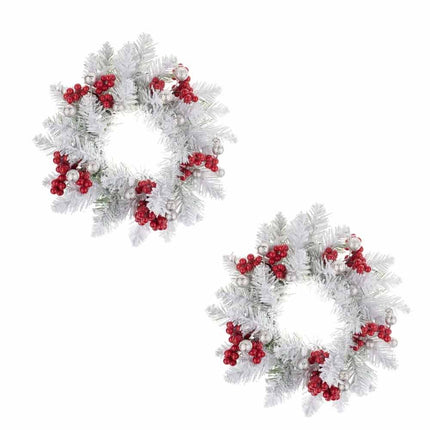 Christmas Snowy Red Berry Wreath Candle Ring Table Centrepiece