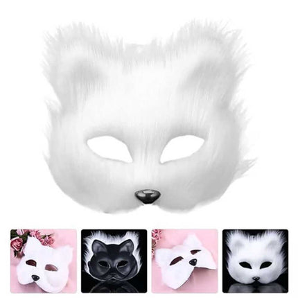 Furry Cat Fox Mask Set for Christmas Party – Costume with Tail & Paws