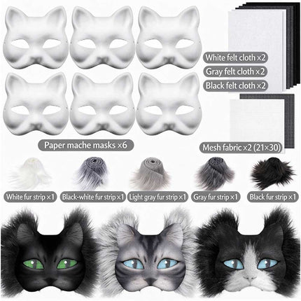 Therian Mask Kit with Wool Strip Faux Cat Mask DIY Paint for Cosplay