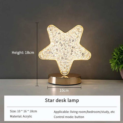 Star LED Crystal Table Lamp USB Rechargeable Touch Dimmable Night Light