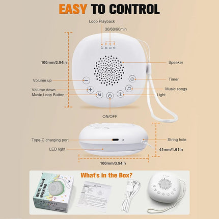 Portable White Noise Sound Machine 20 Sounds with RGB Light for Sleep Adults & Kids