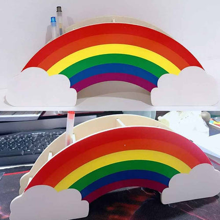 Rainbow Wooden Pen Holder DIY Pencil Case Desk Organizer for Phone Storage