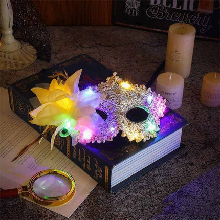 2X Random Lace Venetian Light Up Mask with Side Flower for Mardi Gras