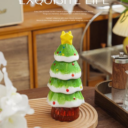 5Pcs Stackable Christmas Tree Ceramic Tea Cup Set Hand Painted Gift