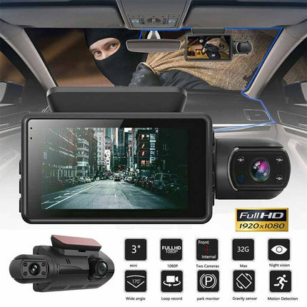 Dual Channel Dash Cam | Front and Rear Recorder with G-Sensor & 1080P Full HD