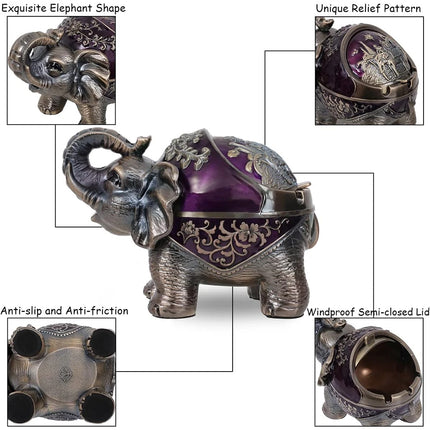 Elephant Metal Ashtray with Lid Windproof for Indoor & Outdoor Use