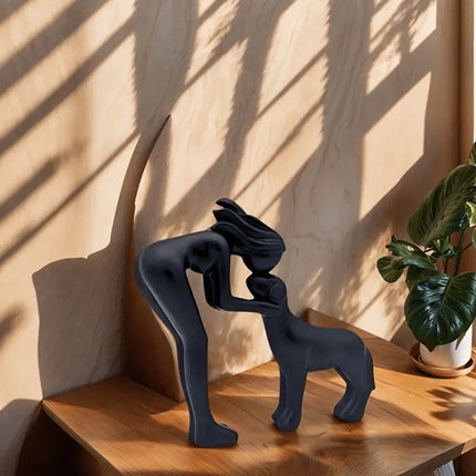 Black Minimalist Human & Dog Statue - Hand-Like Pose Pet Lover Gift
