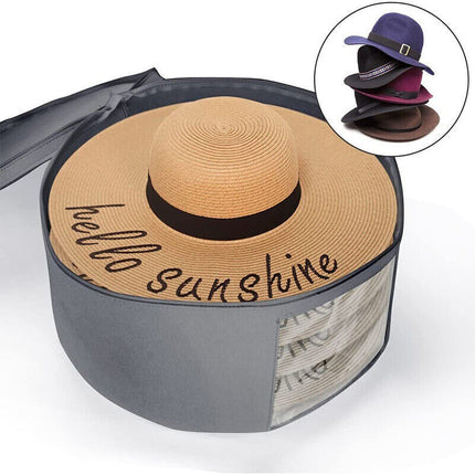 Extra Large Pop Up Felt Hat Box, Round Storage Organizer for Women & Men