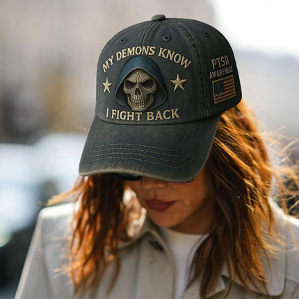 PTSD Awareness Cap – My Demons Know I Fight Back, Baseball Hat 21-23 In