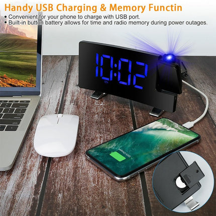 LED Digital Clock Radio Projection Alarm Curved Screen