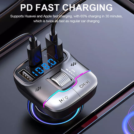 Car Bluetooth 5.3 FM Transmitter: 30W PD+QC 3.0 Fast Charger, Wireless Audio, Hands-Free Call, LED Display