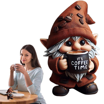 Outdoor Resin Gnome with Coffee, Garden Decor Figurine