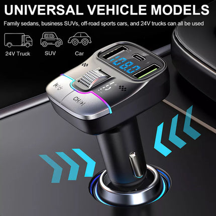 Car Bluetooth 5.3 FM Transmitter: 30W PD+QC 3.0 Fast Charger, Wireless Audio, Hands-Free Call, LED Display