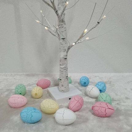 Pre-Lit Birch Twig Tree with 24 LED Eggs, Easter Party Decoration