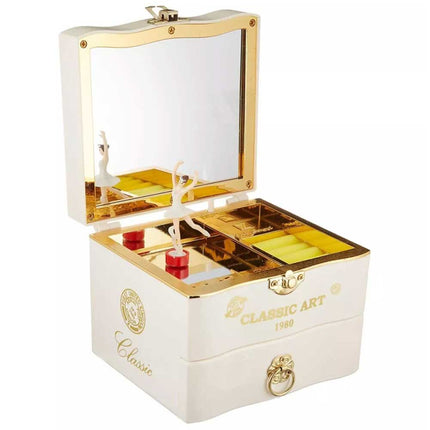 Vintage Automatic Music Jewelry Box with Ballet Girl, 2-Layer Gift for Her