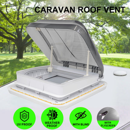 400mm x 400mm Roof Hatch with Skylight | Built-In Blind & LED Light for Caravan, Motorhome, RV