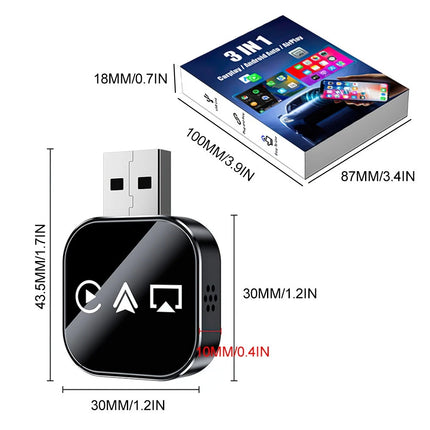 3-in-1 Wireless CarPlay & Android Auto Adapter BT5.0 Plug & Play