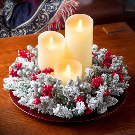 Christmas Snowy Red Berry Wreath Candle Ring Table Centrepiece