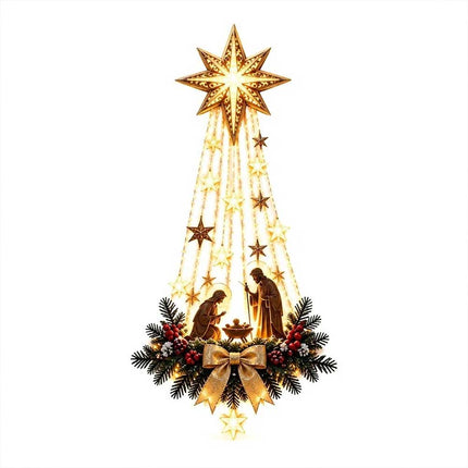 LED Nativity Holy Family Star Hanging Ornament Christmas Wall Decor
