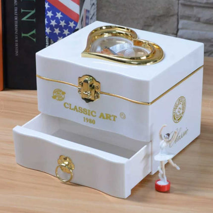 Vintage Automatic Music Jewelry Box with Ballet Girl, 2-Layer Gift for Her