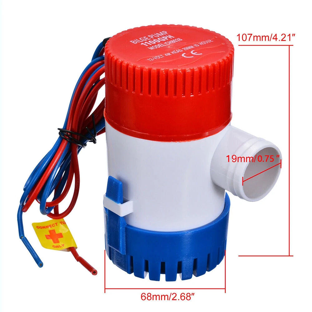 1100GPH 12V Automatic Bilge Pump - Submersible Marine Boat Water Pump for Yacht, Bass Boat, Sailboat