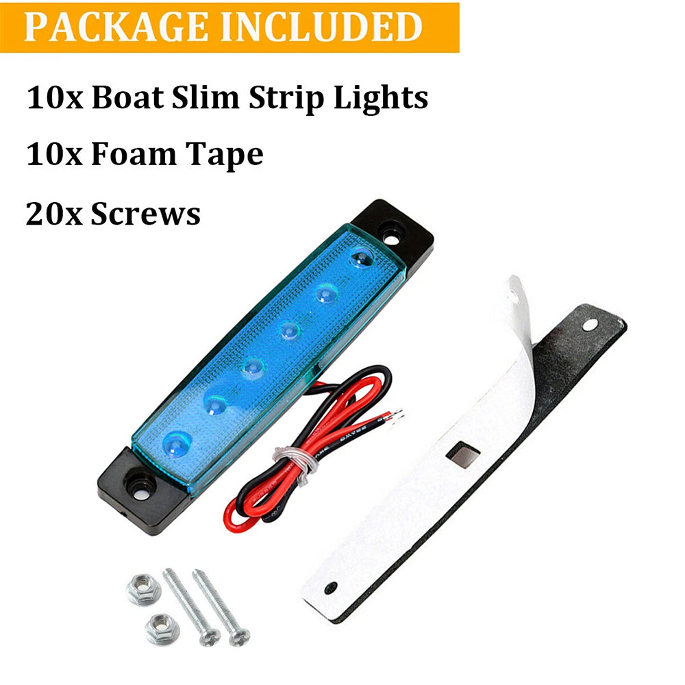 10Pcs Waterproof Blue 6-LED Marine Deck Courtesy Lights for Boat Stern and Transom