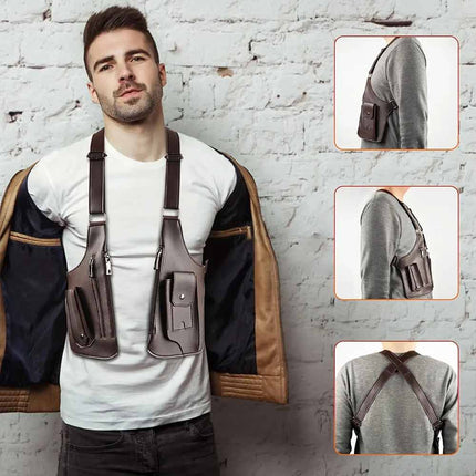 Adjustable Anti-Theft Underarm Shoulder Bag PU Leather Wallet Holster - Brown