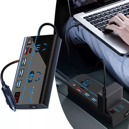 200W Car Power Inverter, 12V to 240V AC Outlet & 4 USB Ports (QC3.0) – Laptop/Camera Charger, Cooling Fan