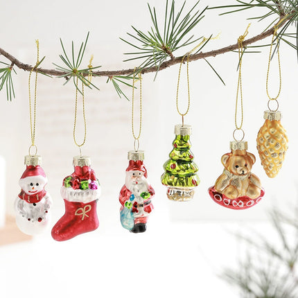 Set of 6 Retro Glass Christmas Tree Hanging Nostalgic Decorations