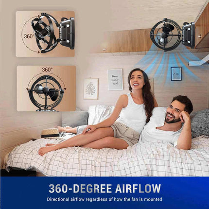 12V/24V DC Ceiling Fan with Remote - Ultra-Quiet 360° Airflow, Bladeless Safe Design for RV, Caravan, Boat, Camper