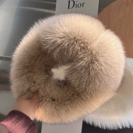 Full Cover Fox Fur Earmuffs Warm Earflap Headband with Fur Collar