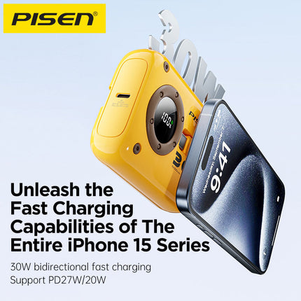 10000mAh 30W Fast Charging Power Bank with Built-In Cable, Portable External Battery
