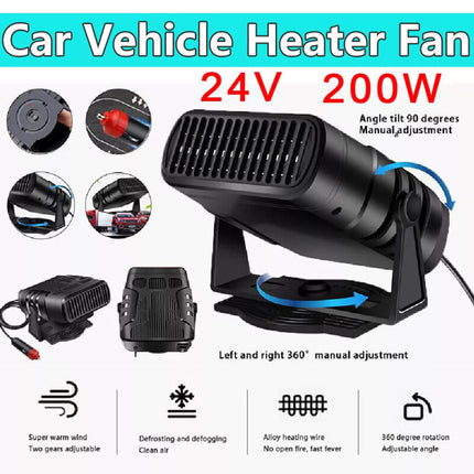 24V Portable Car Heater – 200W Fast Defroster & Demister for Windscreen, Dual-Mode Warm Air Fan for Trucks/Vans