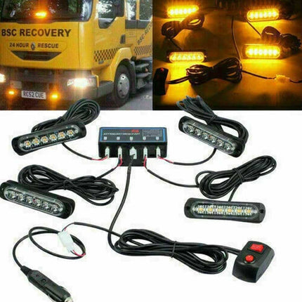 4x6 LED Amber Strobe Light Bar - 12V Flashing Beacon for Vehicle Recovery, Emergency Warning