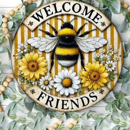 Acrylic Round Yellow Bee Welcome Sign 20cm – Hanging Decor for Friends