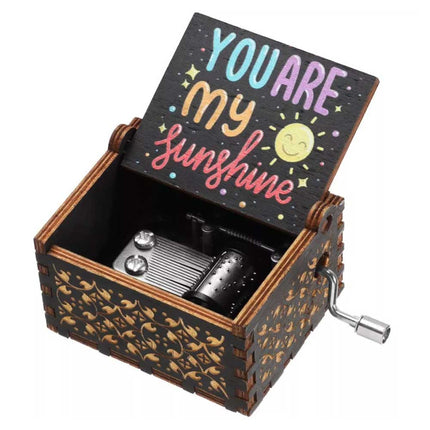 Hand-Cranked You Are My Sunshine Music Box – Black Engraved Musical Gift