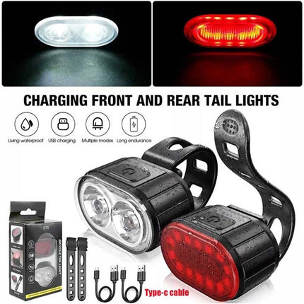 2PCS Super Bright Bike Light Set Front & Rear Waterproof LED Torch