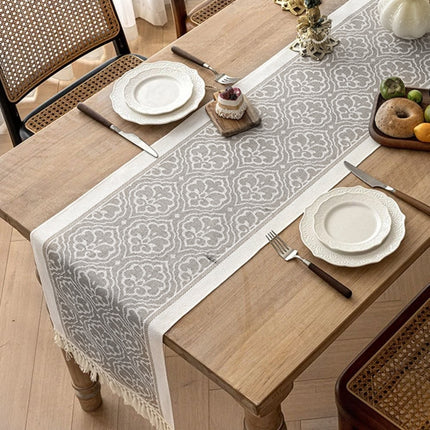 Jacquard Tassel Table Runner for Counter & Table Decor