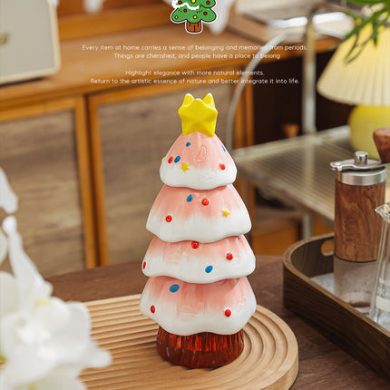 5Pcs Stackable Christmas Tree Ceramic Tea Cup Set Hand Painted Gift