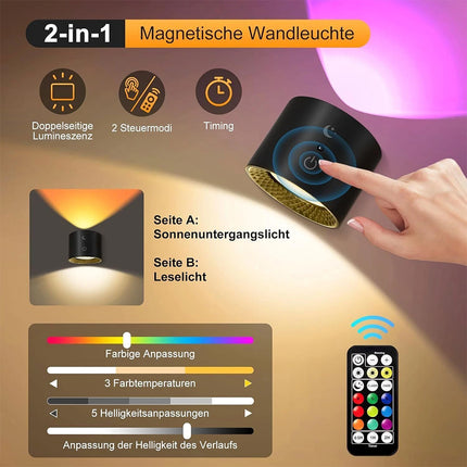Rechargeable RGB Magnetic LED Wall Sconce Night Lamp with Remote