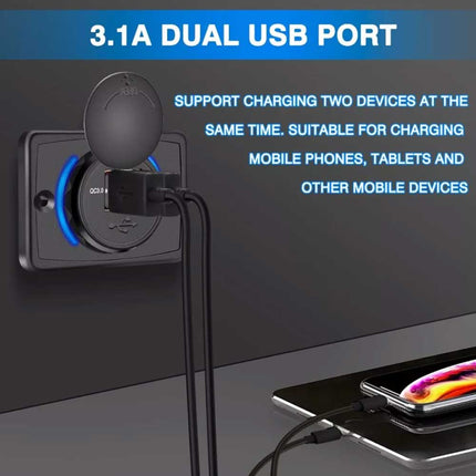 Dual QC3.0 USB Car Fast Charger 3.1A 12/24V Socket Panel for Caravan RV