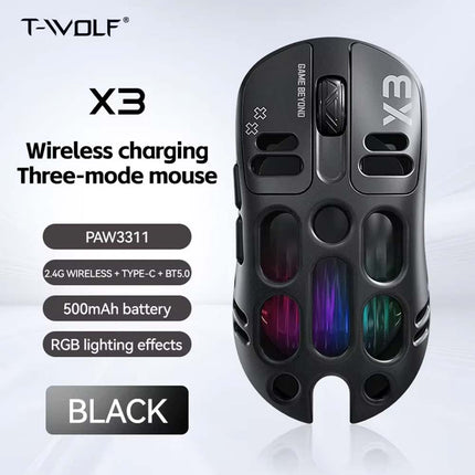 RGB Wireless Gaming Mouse, 12000 DPI PixArt PAW3311, 500mAh BT/2.4G & Wired