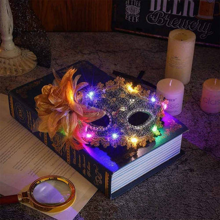 2X Random Lace Venetian Light Up Mask with Side Flower for Mardi Gras