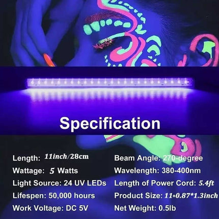 USB 24-LED UV Ultraviolet Strip Tube Blacklight for Club Party Lamp