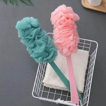 Long Handle Bath Brush with Soft Mesh Sponge & Body Puff