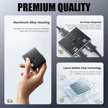 4K2K 60Hz HDMI 2.1 Switch 1x2 or 2x1 Bi-Directional Splitter